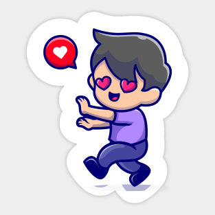 Cute Boy Falling In Love Cartoon Sticker